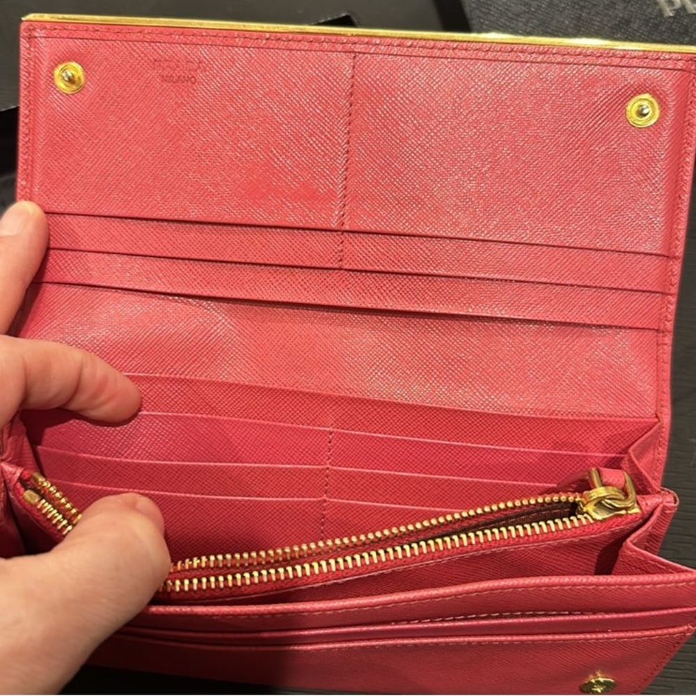 EUC Like New! Coral Pink/Peiona PRADA Saffiano Long Wallet - Picture 6 of 10